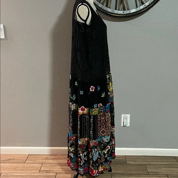 JOHNNY WAS BY BIYA EMBROIDERED AND LACE Black and Multicolor Maxi Dress - Picture 8 of 11